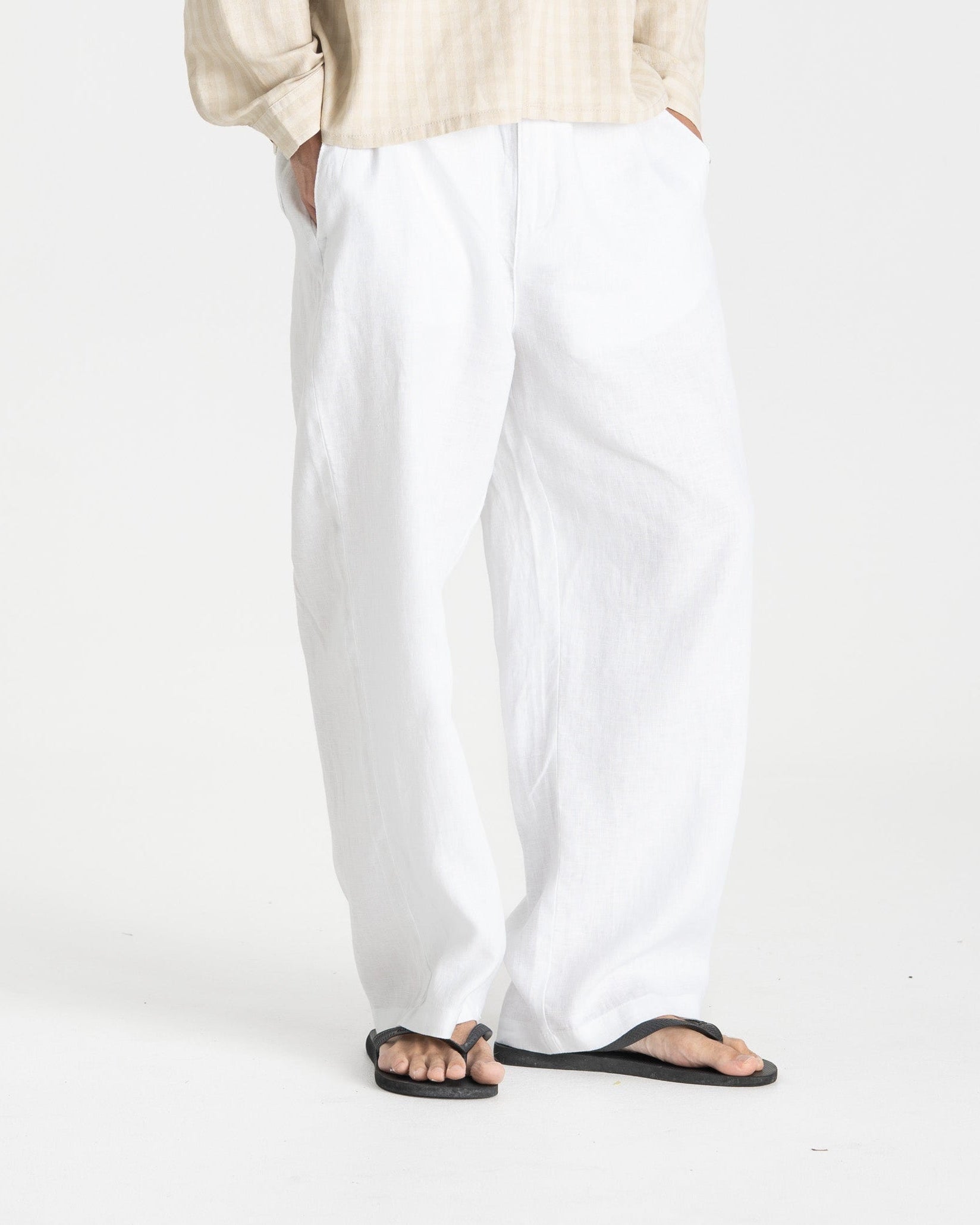 Baggy 100% flax pants white